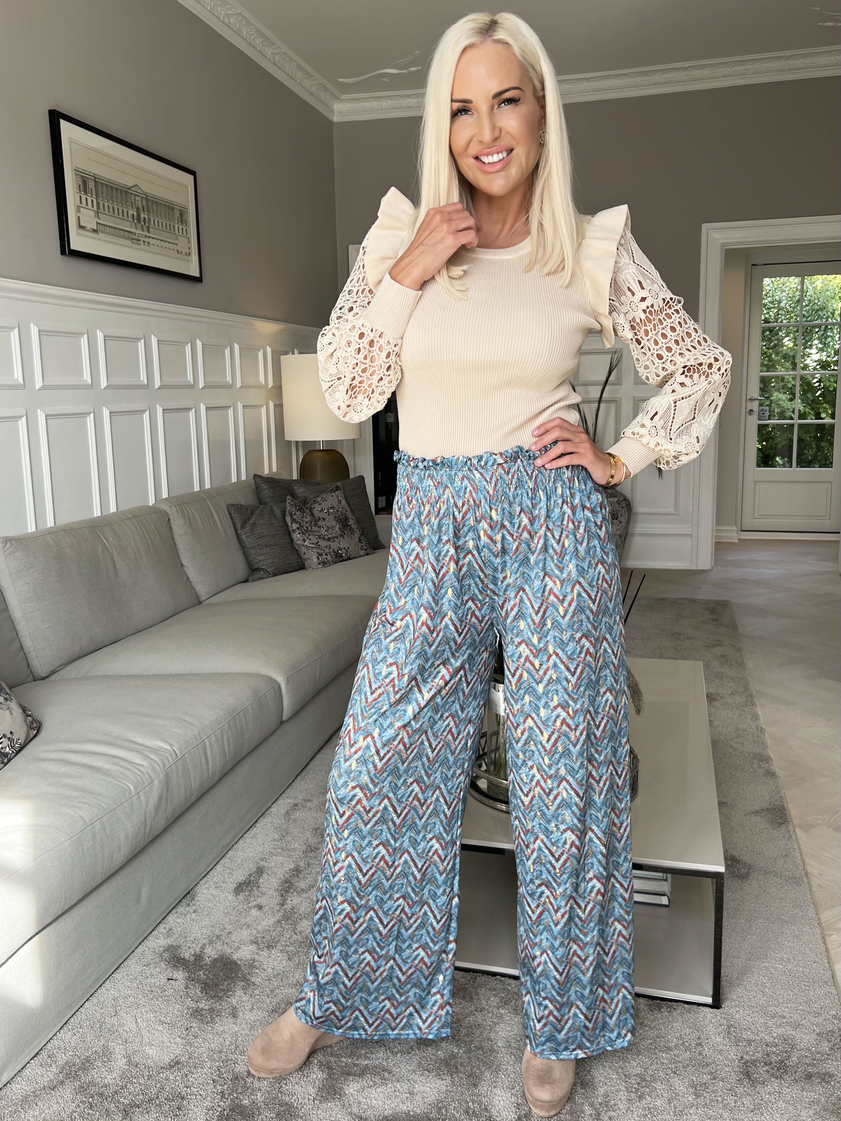 Pams Pants ZigZag - Løse mønstret bukser i elastisk stof